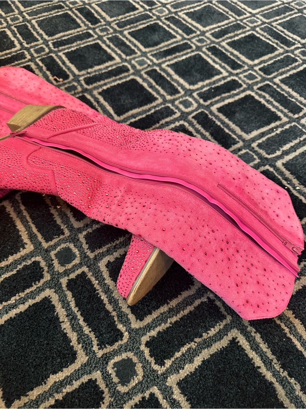 Pink Rhinestone Knee-High Boots - Picture 4 of 4